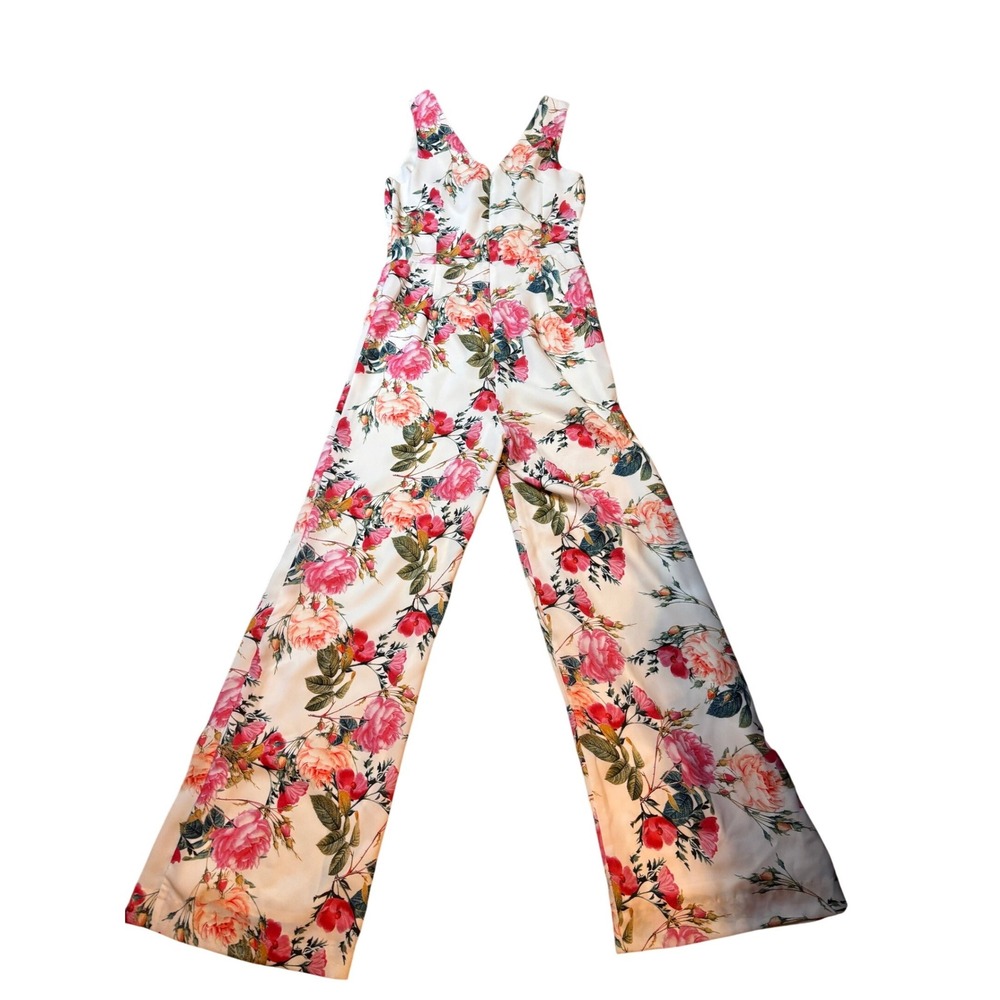 Floral Sleeveless Wide Leg Antonio Melani Jumpsuit 2 White Pink - Picture 4 of 10